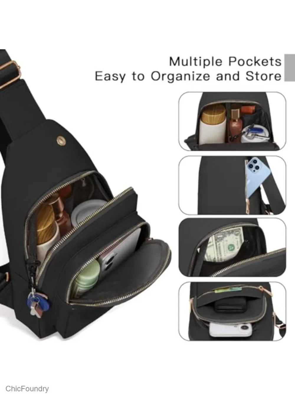 Waterproof RFID Travel Crossbody Sling Bag Adjustable Strap